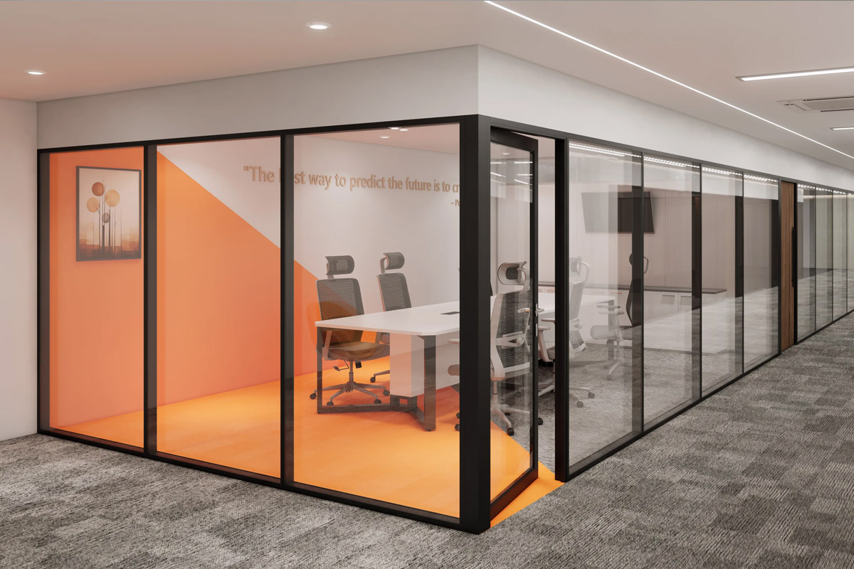 Bright room with large DOORs